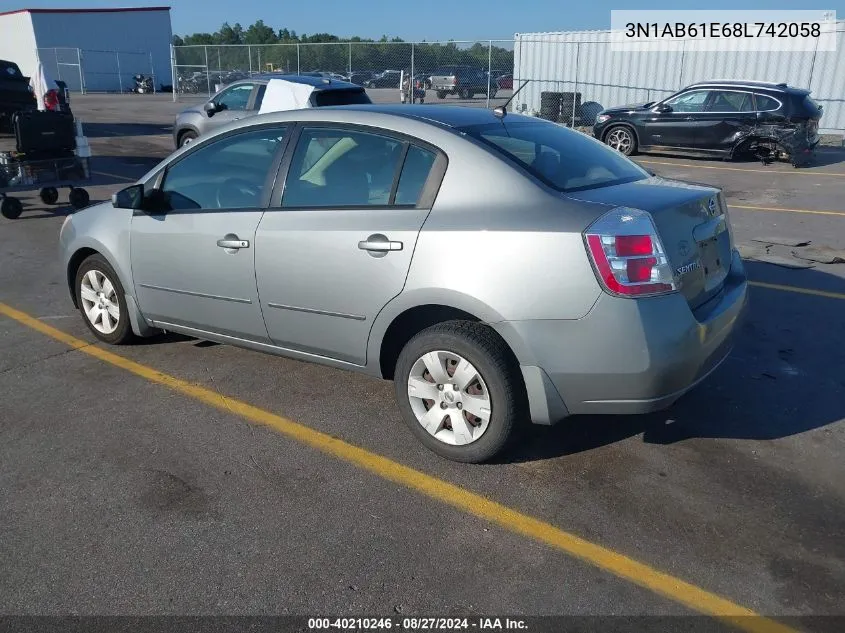 2008 Nissan Sentra 2.0 VIN: 3N1AB61E68L742058 Lot: 40210246