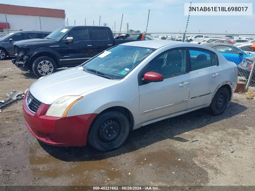 2008 Nissan Sentra 2.0S VIN: 3N1AB61E18L698017 Lot: 40221652