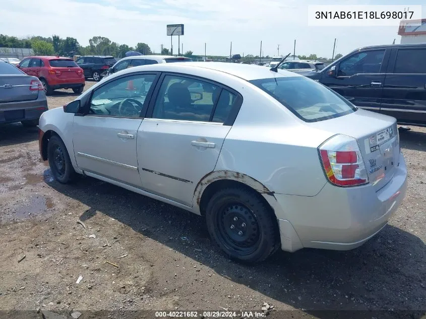 2008 Nissan Sentra 2.0S VIN: 3N1AB61E18L698017 Lot: 40221652