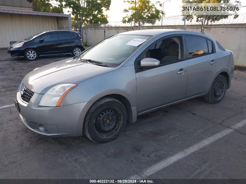 2008 Nissan Sentra 2.0S VIN: 3N1AB61E08L736076 Lot: 40222132