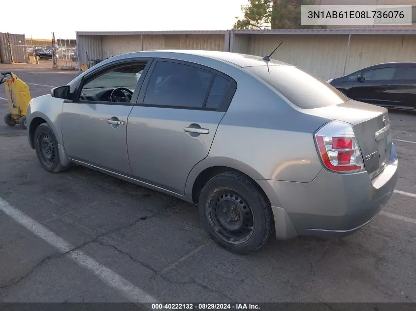 2008 Nissan Sentra 2.0S VIN: 3N1AB61E08L736076 Lot: 40222132