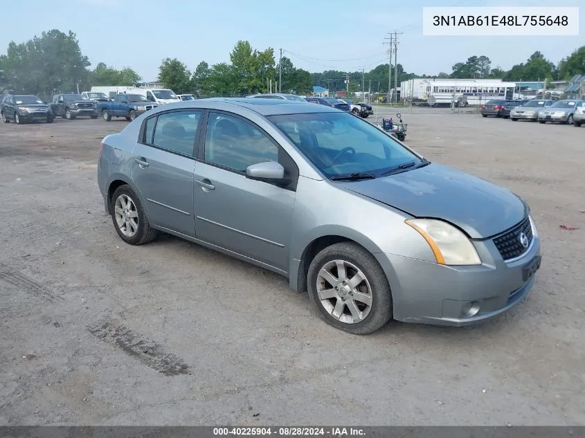 2008 Nissan Sentra 2.0Sl VIN: 3N1AB61E48L755648 Lot: 40225904