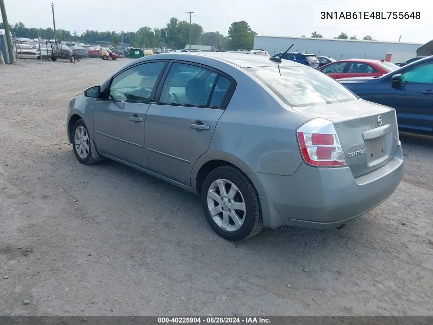 2008 Nissan Sentra 2.0Sl VIN: 3N1AB61E48L755648 Lot: 40225904