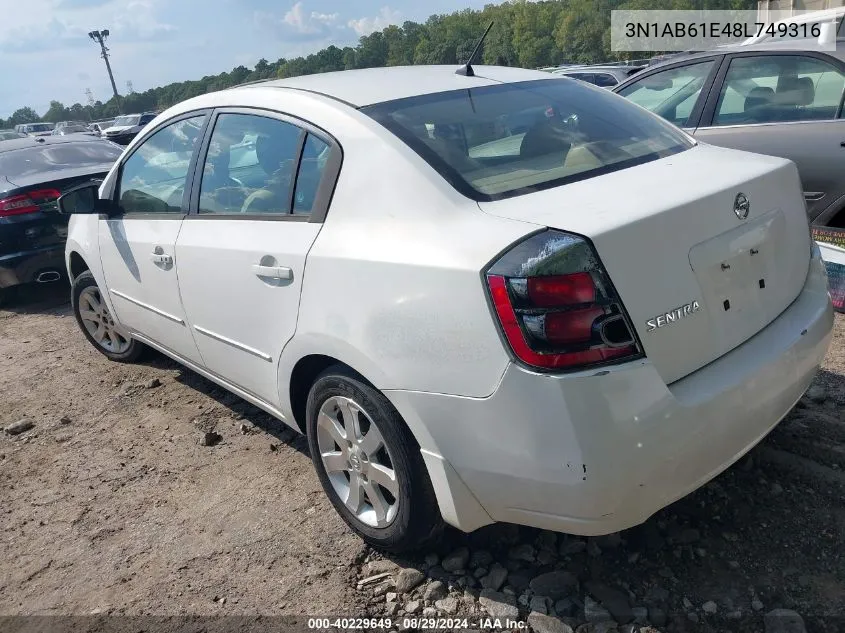 2008 Nissan Sentra 2.0S VIN: 3N1AB61E48L749316 Lot: 40229649