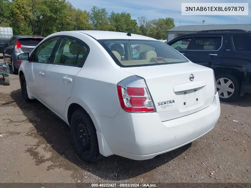 2008 Nissan Sentra 2.0S VIN: 3N1AB61EX8L697870 Lot: 40232427