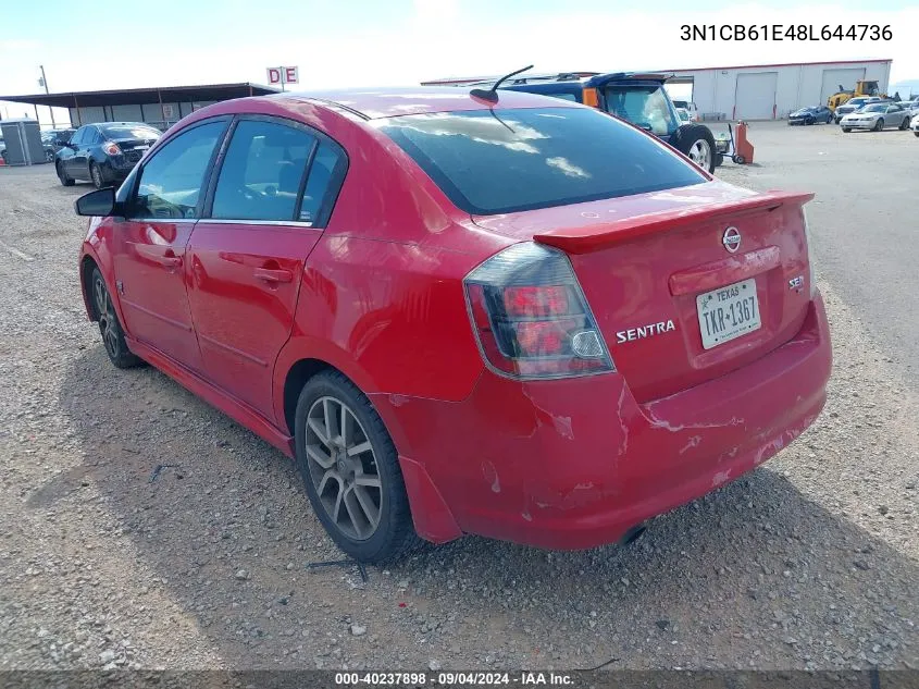 2008 Nissan Sentra Se-R Spec V VIN: 3N1CB61E48L644736 Lot: 40237898