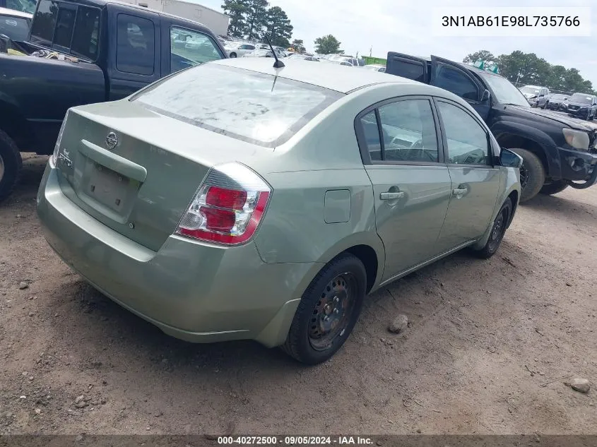 2008 Nissan Sentra 2.0S VIN: 3N1AB61E98L735766 Lot: 40272500