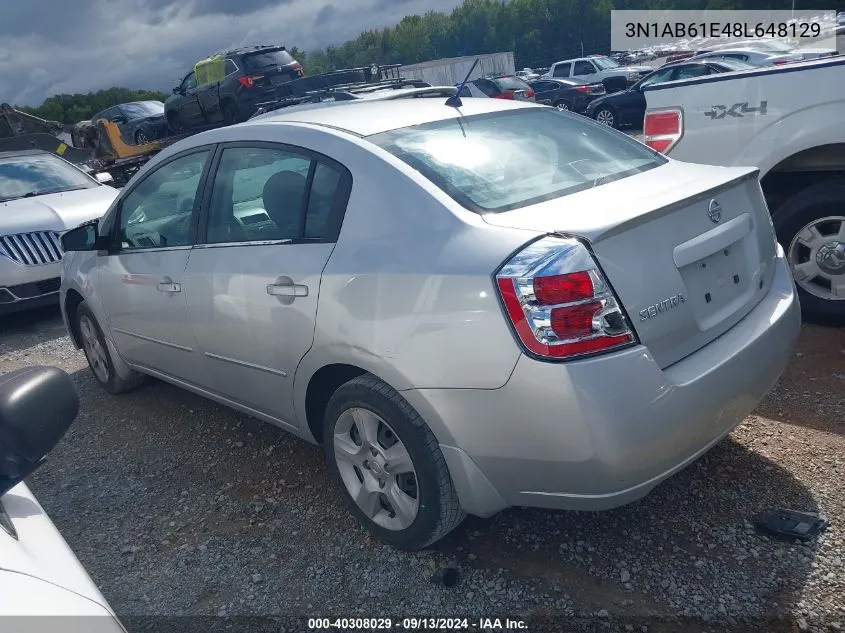 2008 Nissan Sentra 2.0S VIN: 3N1AB61E48L648129 Lot: 40308029