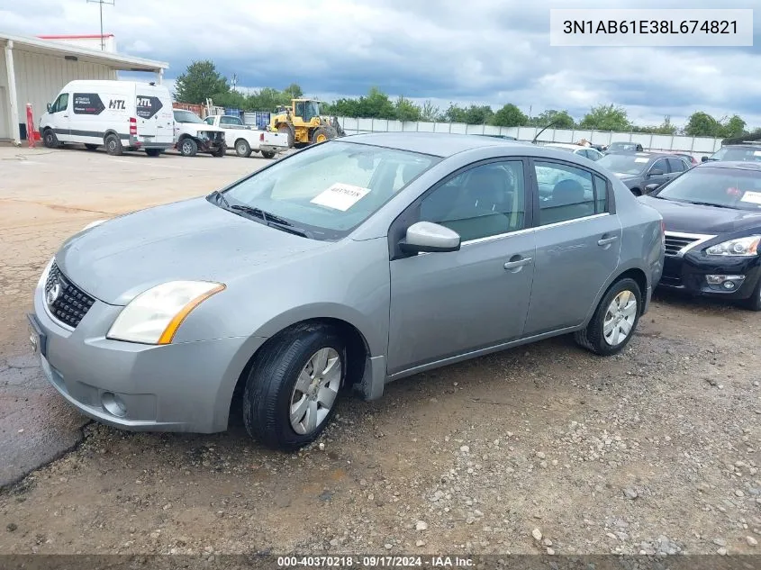 2008 Nissan Sentra 2.0 VIN: 3N1AB61E38L674821 Lot: 40370218