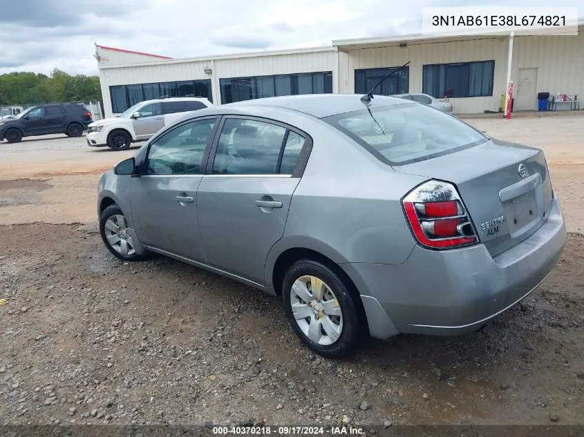 2008 Nissan Sentra 2.0 VIN: 3N1AB61E38L674821 Lot: 40370218