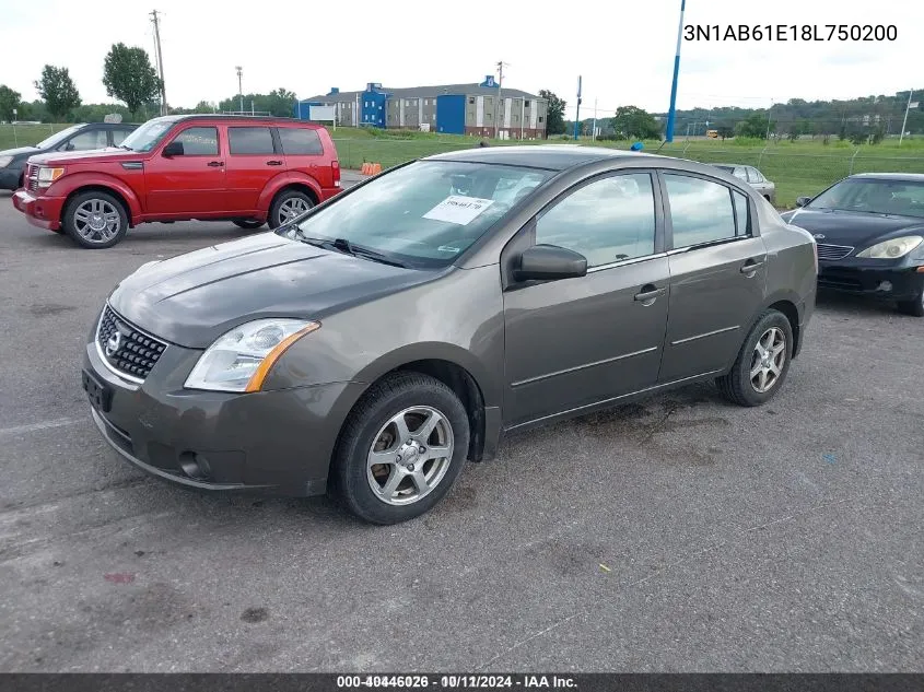 2008 Nissan Sentra 2.0 S VIN: 3N1AB61E18L750200 Lot: 40446026