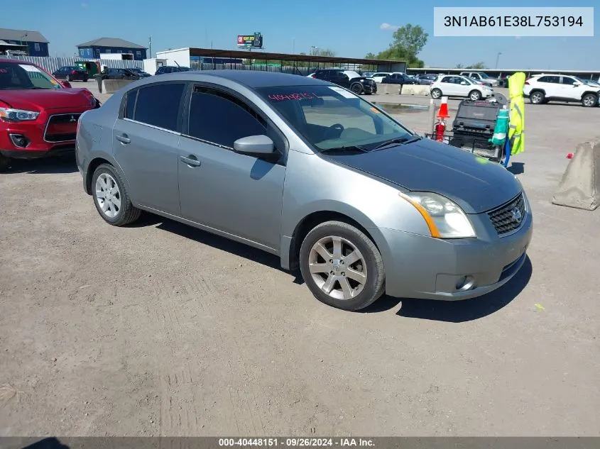 3N1AB61E38L753194 2008 Nissan Sentra 2.0Sl