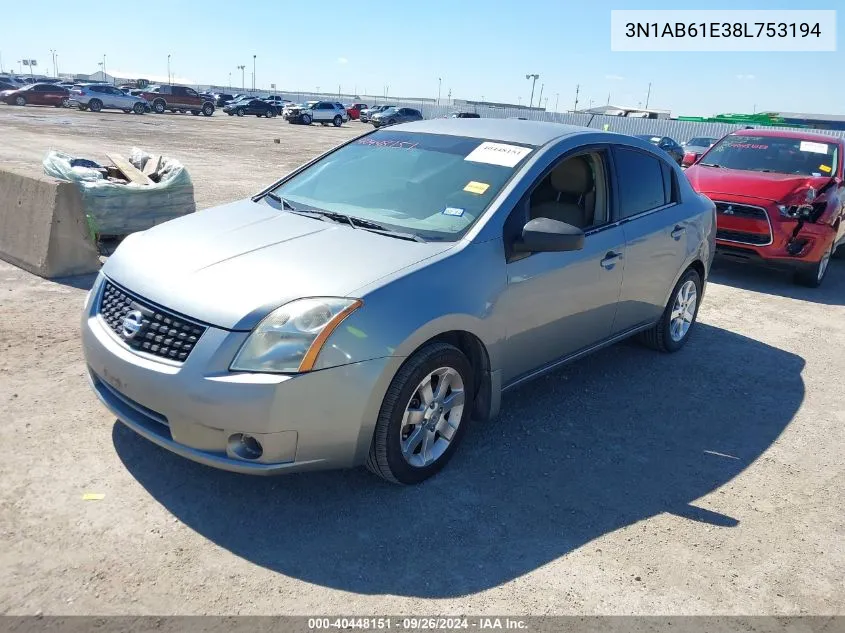 3N1AB61E38L753194 2008 Nissan Sentra 2.0Sl