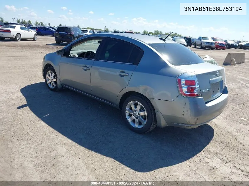 3N1AB61E38L753194 2008 Nissan Sentra 2.0Sl