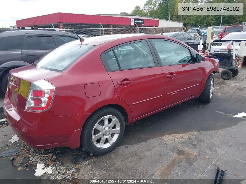 2008 Nissan Sentra 2.0S VIN: 3N1AB61E98L748002 Lot: 40481255