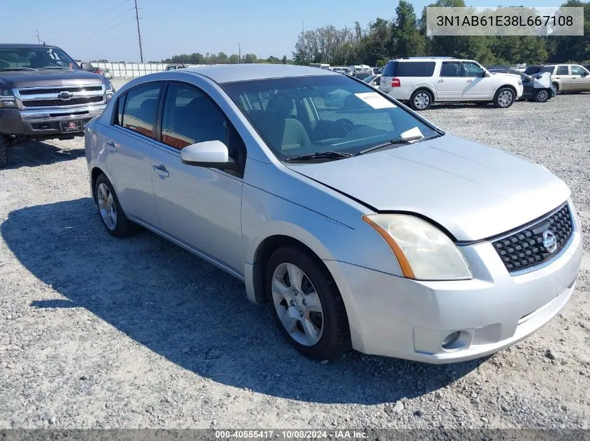 2008 Nissan Sentra 2.0S VIN: 3N1AB61E38L667108 Lot: 40555417