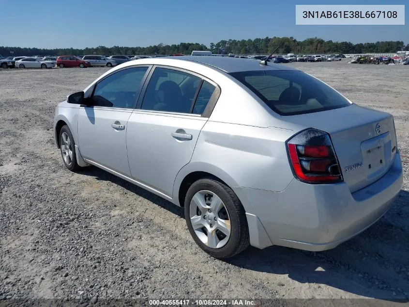 2008 Nissan Sentra 2.0S VIN: 3N1AB61E38L667108 Lot: 40555417