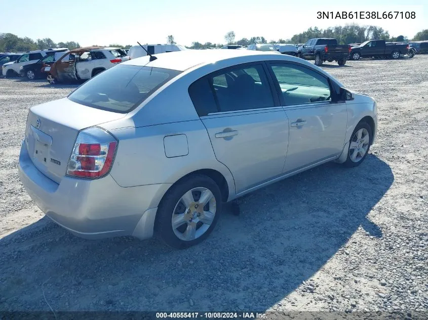 2008 Nissan Sentra 2.0S VIN: 3N1AB61E38L667108 Lot: 40555417