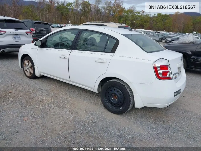 2008 Nissan Sentra 2.0S VIN: 3N1AB61EX8L618567 Lot: 40741439