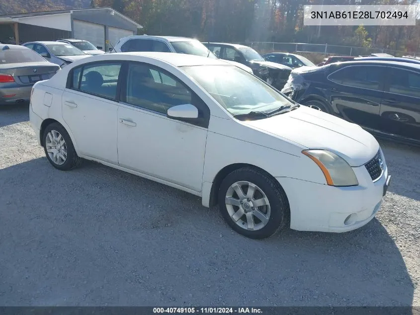 2008 Nissan Sentra 2.0S VIN: 3N1AB61E28L702494 Lot: 40749105