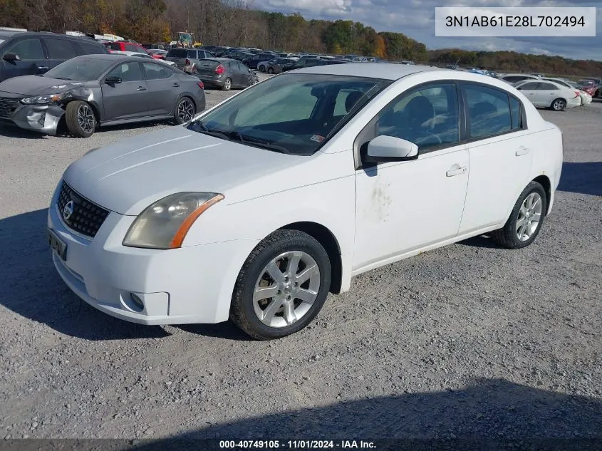 2008 Nissan Sentra 2.0S VIN: 3N1AB61E28L702494 Lot: 40749105