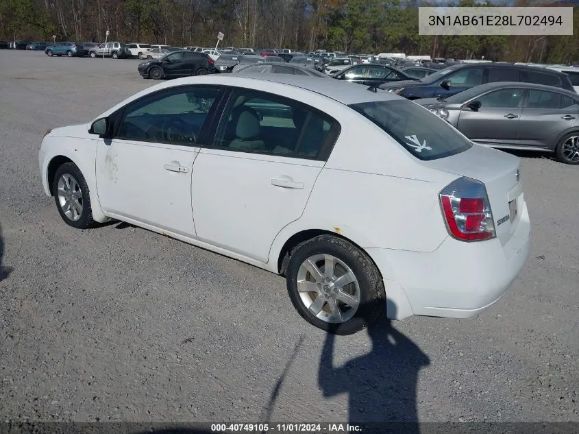 2008 Nissan Sentra 2.0S VIN: 3N1AB61E28L702494 Lot: 40749105