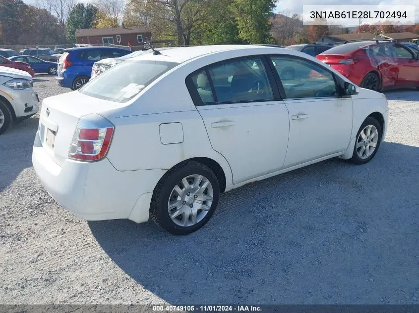 2008 Nissan Sentra 2.0S VIN: 3N1AB61E28L702494 Lot: 40749105