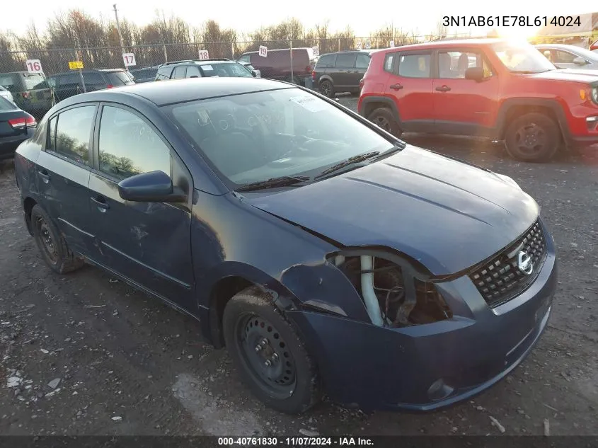 2008 Nissan Sentra 2.0S VIN: 3N1AB61E78L614024 Lot: 40761830