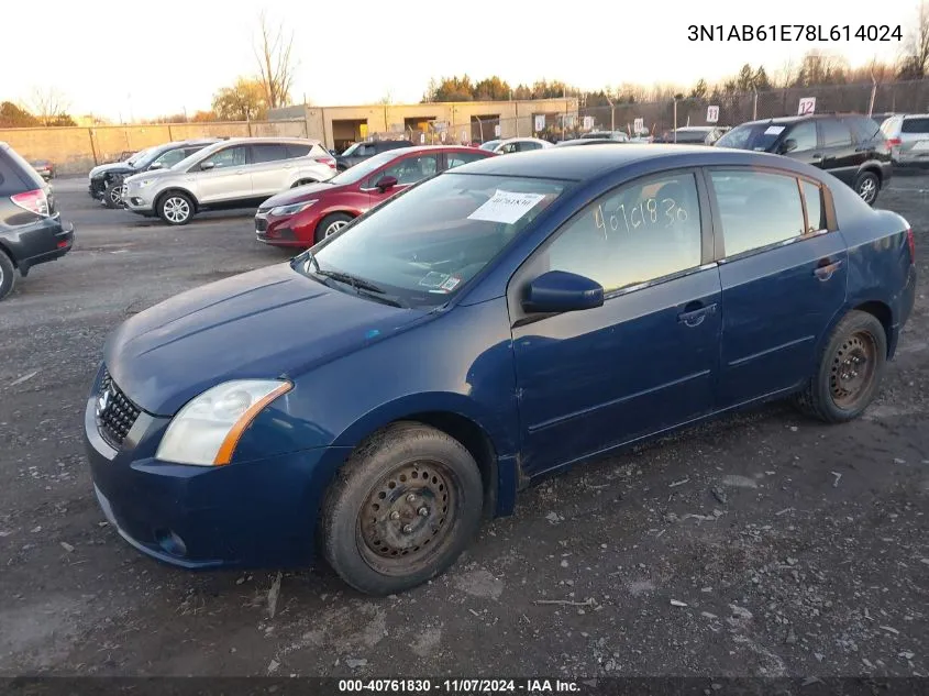 2008 Nissan Sentra 2.0S VIN: 3N1AB61E78L614024 Lot: 40761830