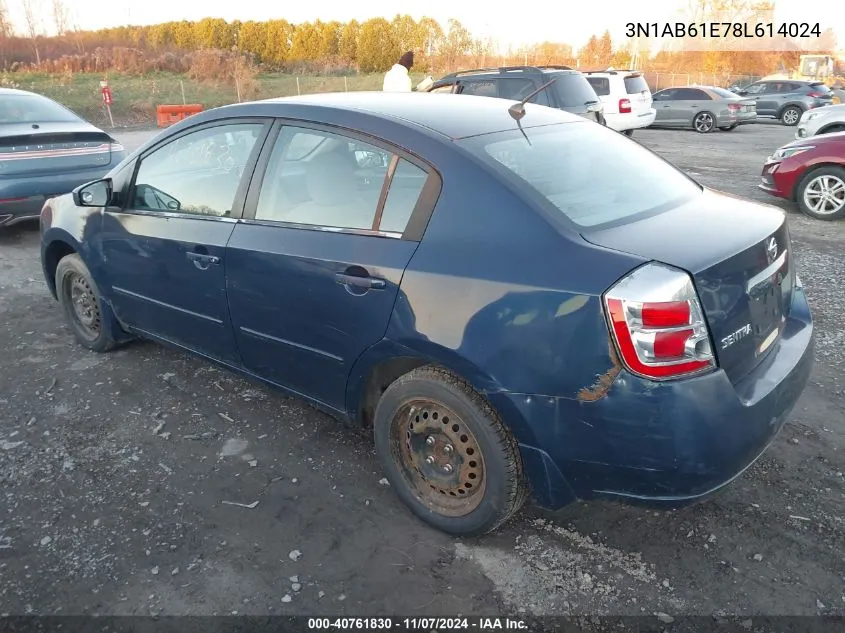 2008 Nissan Sentra 2.0S VIN: 3N1AB61E78L614024 Lot: 40761830