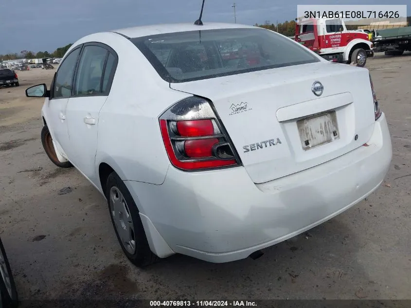 2008 Nissan Sentra 2.0S VIN: 3N1AB61E08L716426 Lot: 40769813