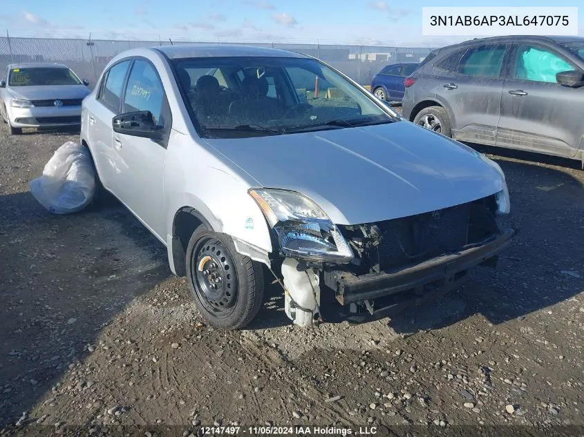 2010 Nissan Sentra 2.0 VIN: 3N1AB6AP3AL647075 Lot: 12147497