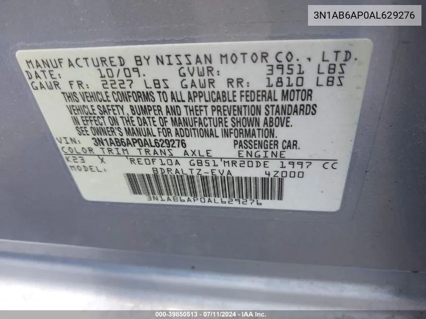 3N1AB6AP0AL629276 2010 Nissan Sentra 2.0S