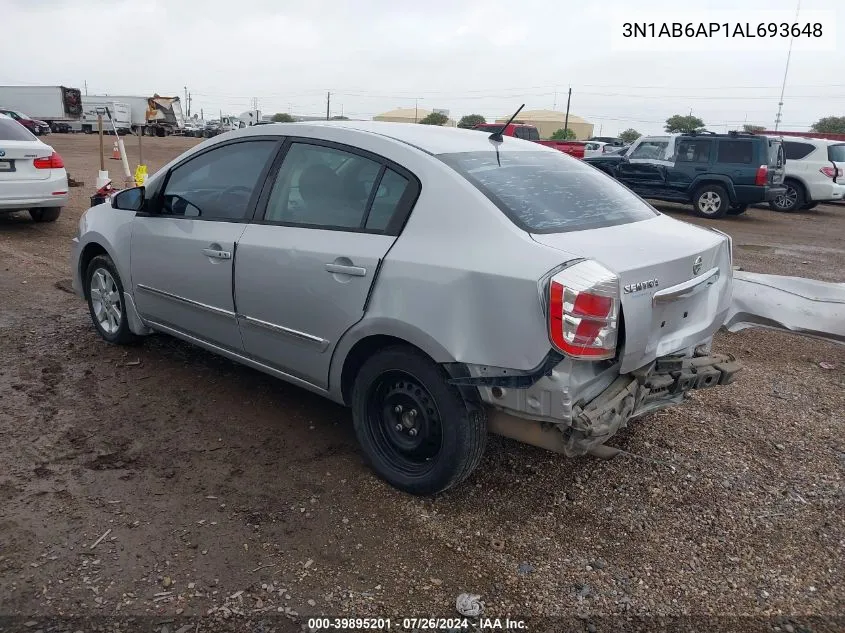 2010 Nissan Sentra 2.0S VIN: 3N1AB6AP1AL693648 Lot: 39895201