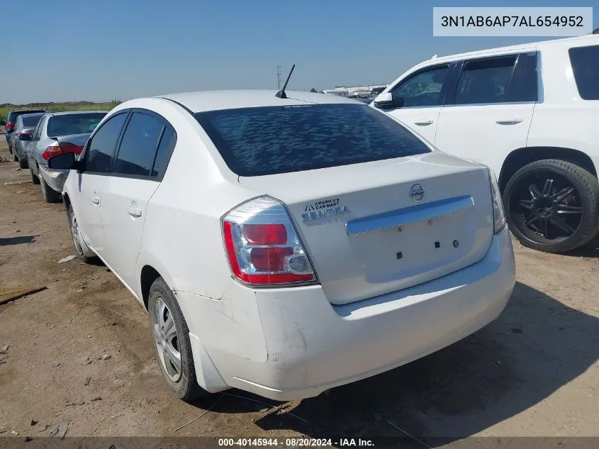 2010 Nissan Sentra 2.0/2.0S/Sr/2.0Sl VIN: 3N1AB6AP7AL654952 Lot: 40145944