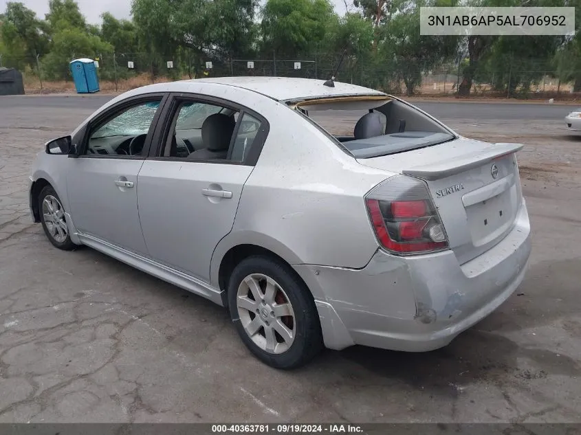 2010 Nissan Sentra 2.0Sr VIN: 3N1AB6AP5AL706952 Lot: 40363781