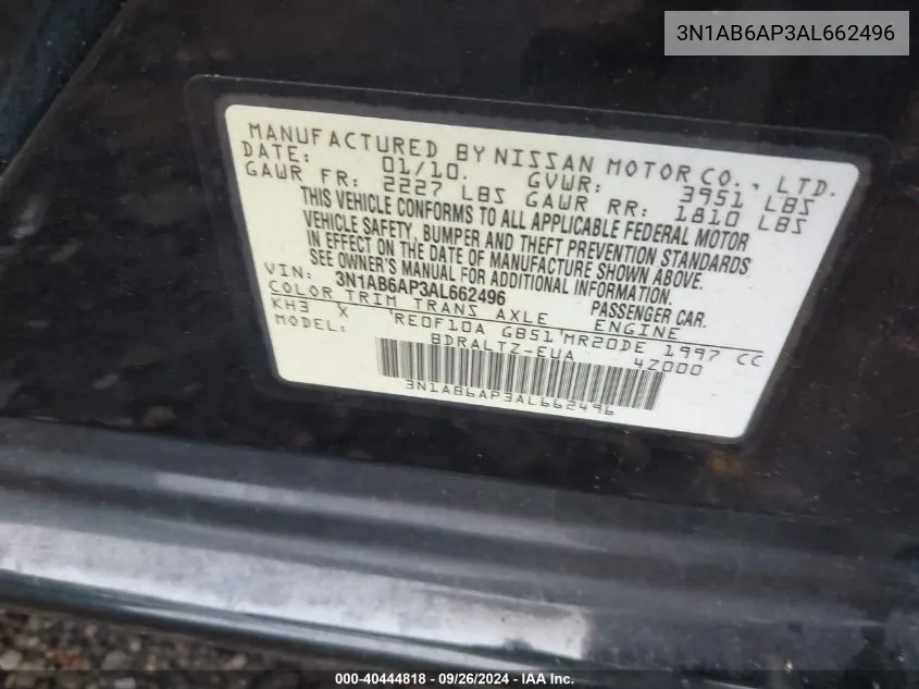 3N1AB6AP3AL662496 2010 Nissan Sentra 2.0S