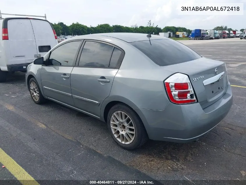 2010 Nissan Sentra 2.0S VIN: 3N1AB6AP0AL672418 Lot: 40464811