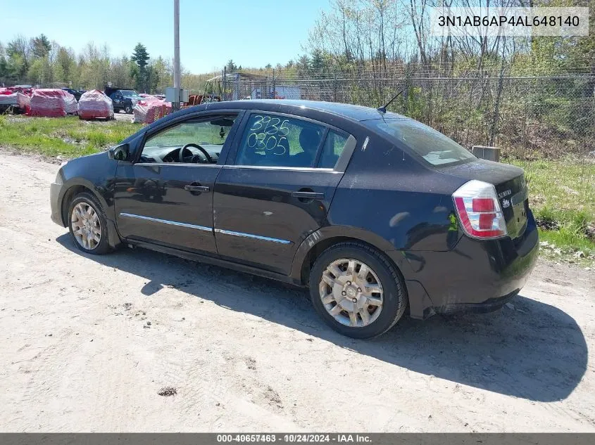 2010 Nissan Sentra 2.0S VIN: 3N1AB6AP4AL648140 Lot: 40657463