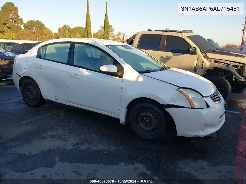 2010 Nissan Sentra 2.0 VIN: 3N1AB6AP6AL715451 Lot: 40673578