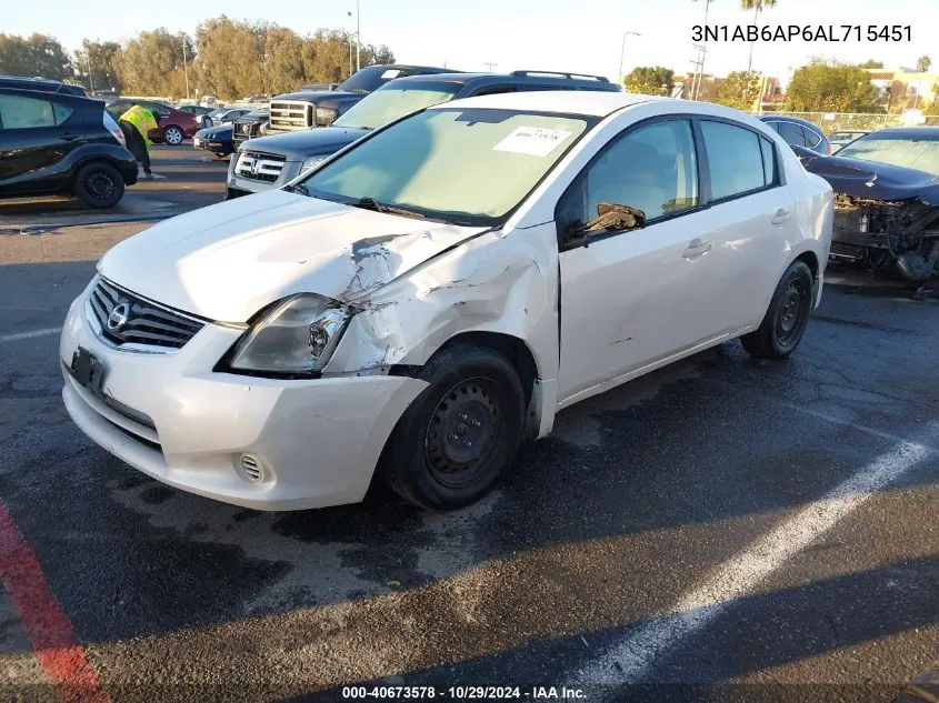 2010 Nissan Sentra 2.0 VIN: 3N1AB6AP6AL715451 Lot: 40673578