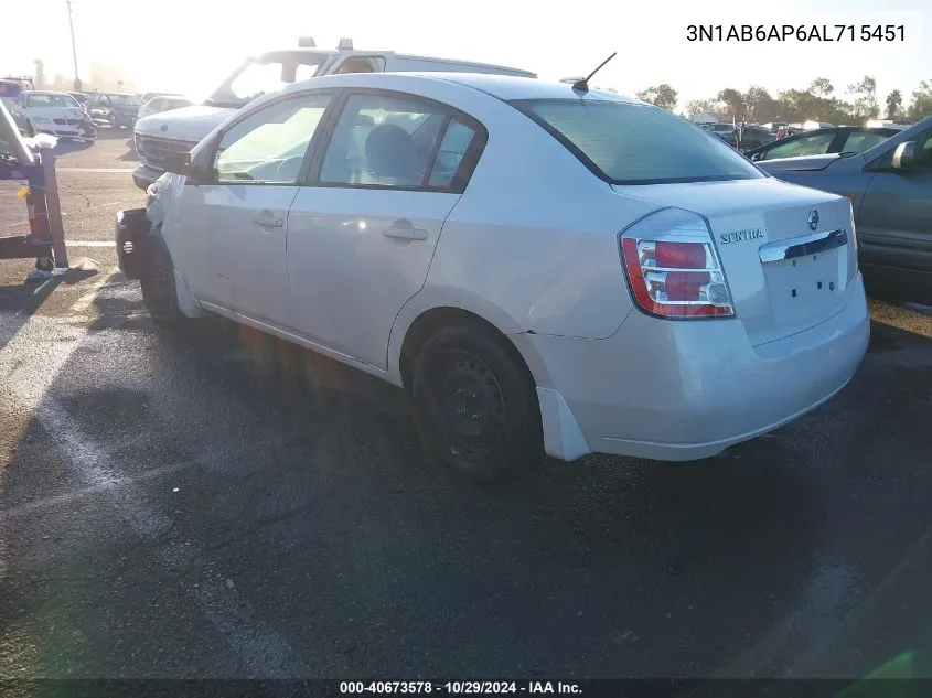 2010 Nissan Sentra 2.0 VIN: 3N1AB6AP6AL715451 Lot: 40673578