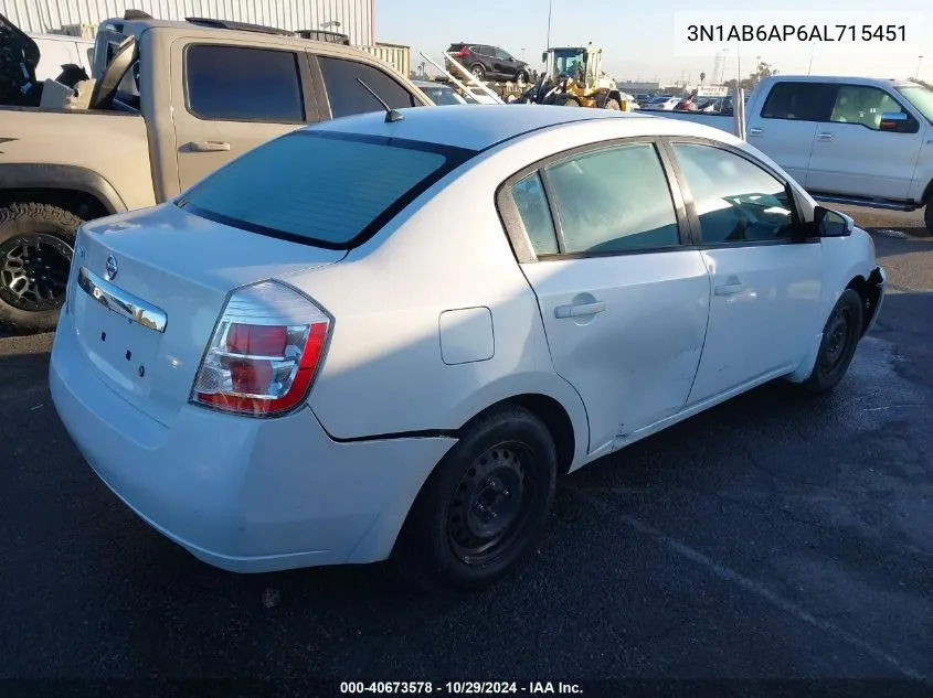 2010 Nissan Sentra 2.0 VIN: 3N1AB6AP6AL715451 Lot: 40673578