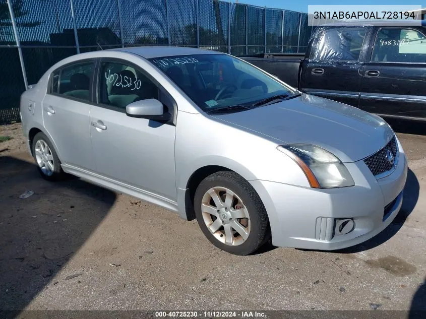 2010 Nissan Sentra 2.0Sr VIN: 3N1AB6AP0AL728194 Lot: 40725230