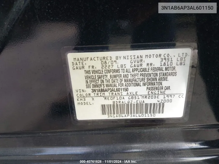 3N1AB6AP3AL601150 2010 Nissan Sentra 2.0