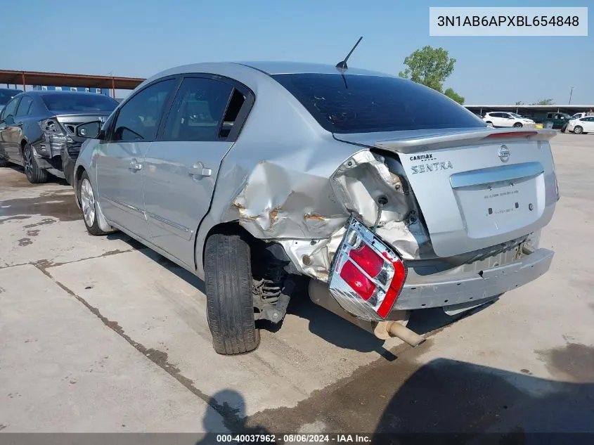 2011 Nissan Sentra 2.0S VIN: 3N1AB6APXBL654848 Lot: 40037962