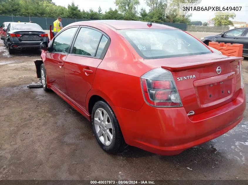 2011 Nissan Sentra 2.0Sr VIN: 3N1AB6APXBL649407 Lot: 40037973