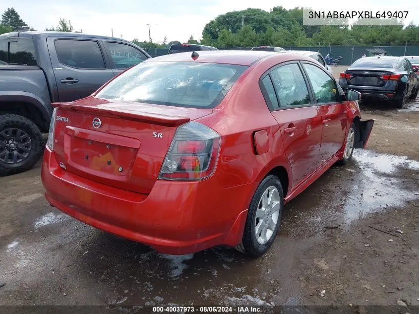 2011 Nissan Sentra 2.0Sr VIN: 3N1AB6APXBL649407 Lot: 40037973