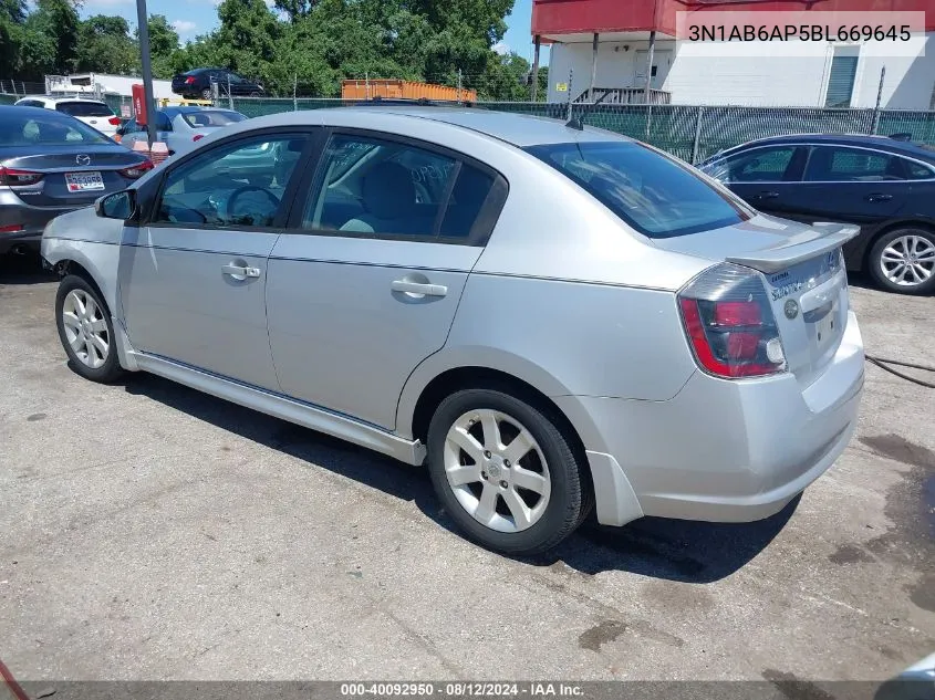 2011 Nissan Sentra 2.0/2.0S/Sr/2.0Sl VIN: 3N1AB6AP5BL669645 Lot: 40092950