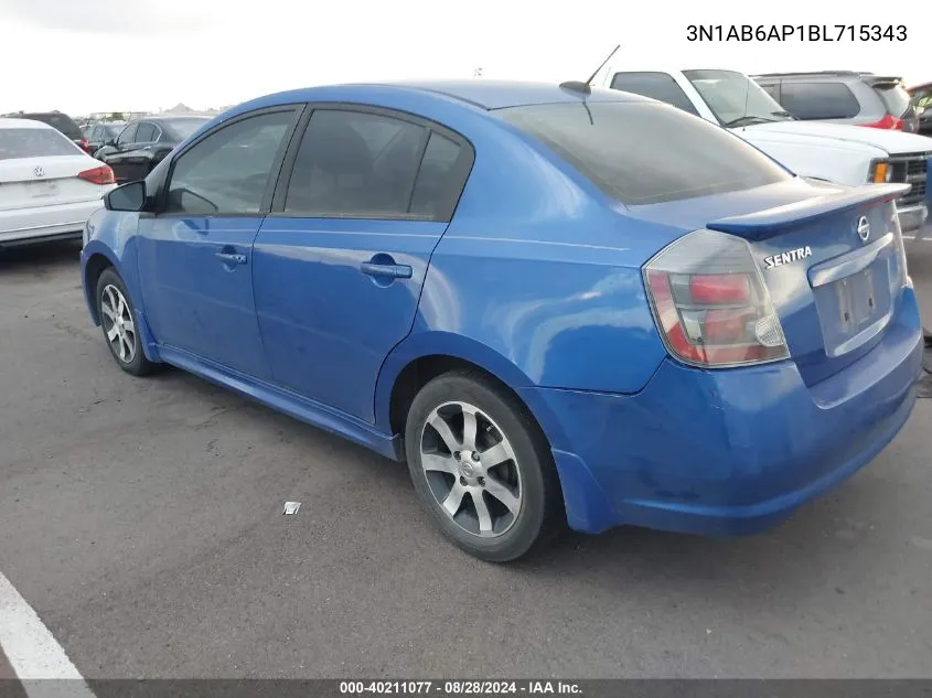 2011 Nissan Sentra 2.0Sr VIN: 3N1AB6AP1BL715343 Lot: 40211077